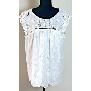 Knox Rose Women's White Eyelet Lined Tunic Top Size L Cottage Core Top